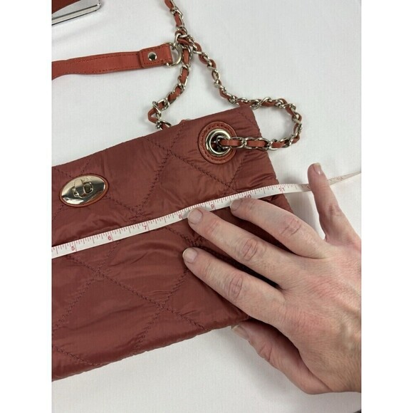 DKNY Quilted Nylon Slim Shoulder Bag Crossbody Burnt Orange Rust Chain Strap - Picture 7 of 8
